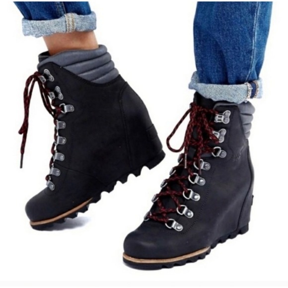 Sorel Shoes - Sorel Conquest Waterproof Wedge Boots Leather Women's Black - DarkGray Size 7